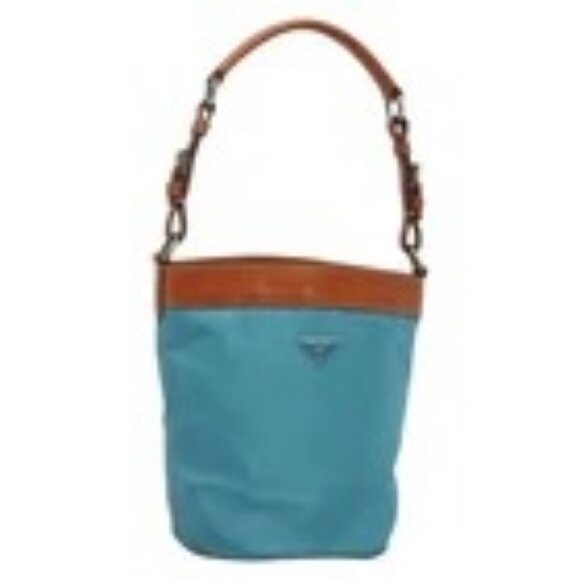 PRADA Shoulder Bag Nylon Leather Silver Blue Auth 135381 - Picture 1 of 16